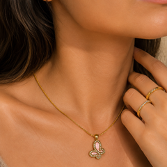 Pink Flutter Butterfly Necklace | Gold-Plated Stainless Steel – KZ88123140