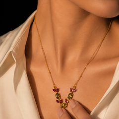 Ruby Leaf Vine Necklace | Gold-Plated Stainless Steel – KZ88123142