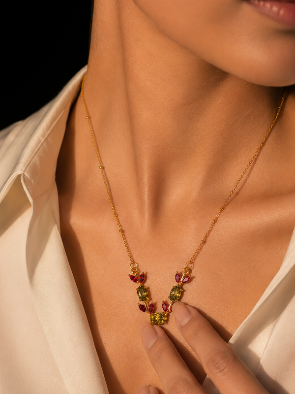Ruby Leaf Vine Necklace | Gold-Plated Stainless Steel – KZ88123142
