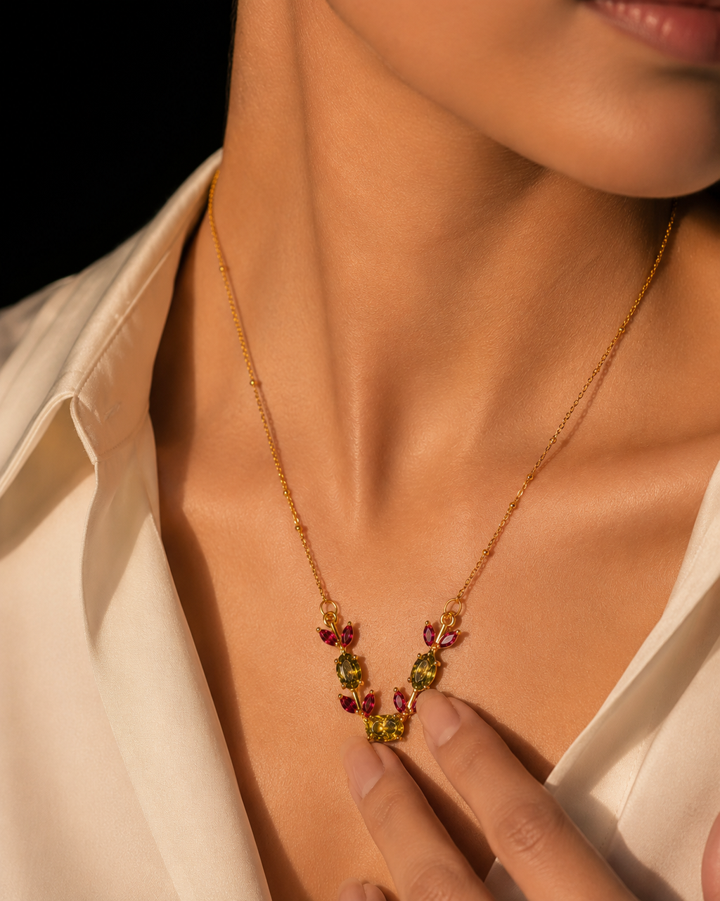 Ruby Leaf Vine Necklace | Gold-Plated Stainless Steel – KZ88123142