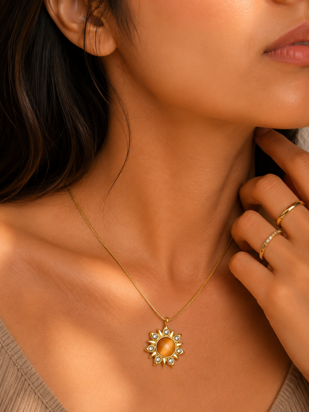 Golden Sun Goddess Vibe Necklace | Gold-Plated Stainless Steel – KZ88123151