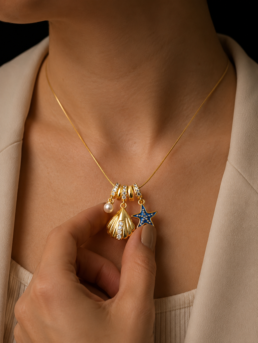 Starfish Pearl Charm Necklace | Gold-Plated Stainless Steel – KZ88123157