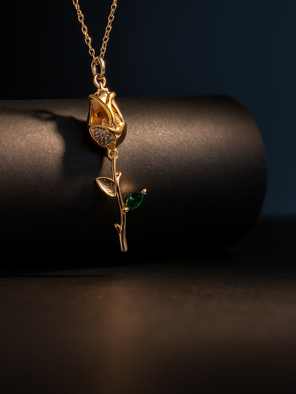 Golden Rose Bud Necklace | Gold-Plated Stainless Steel – KZ8812302