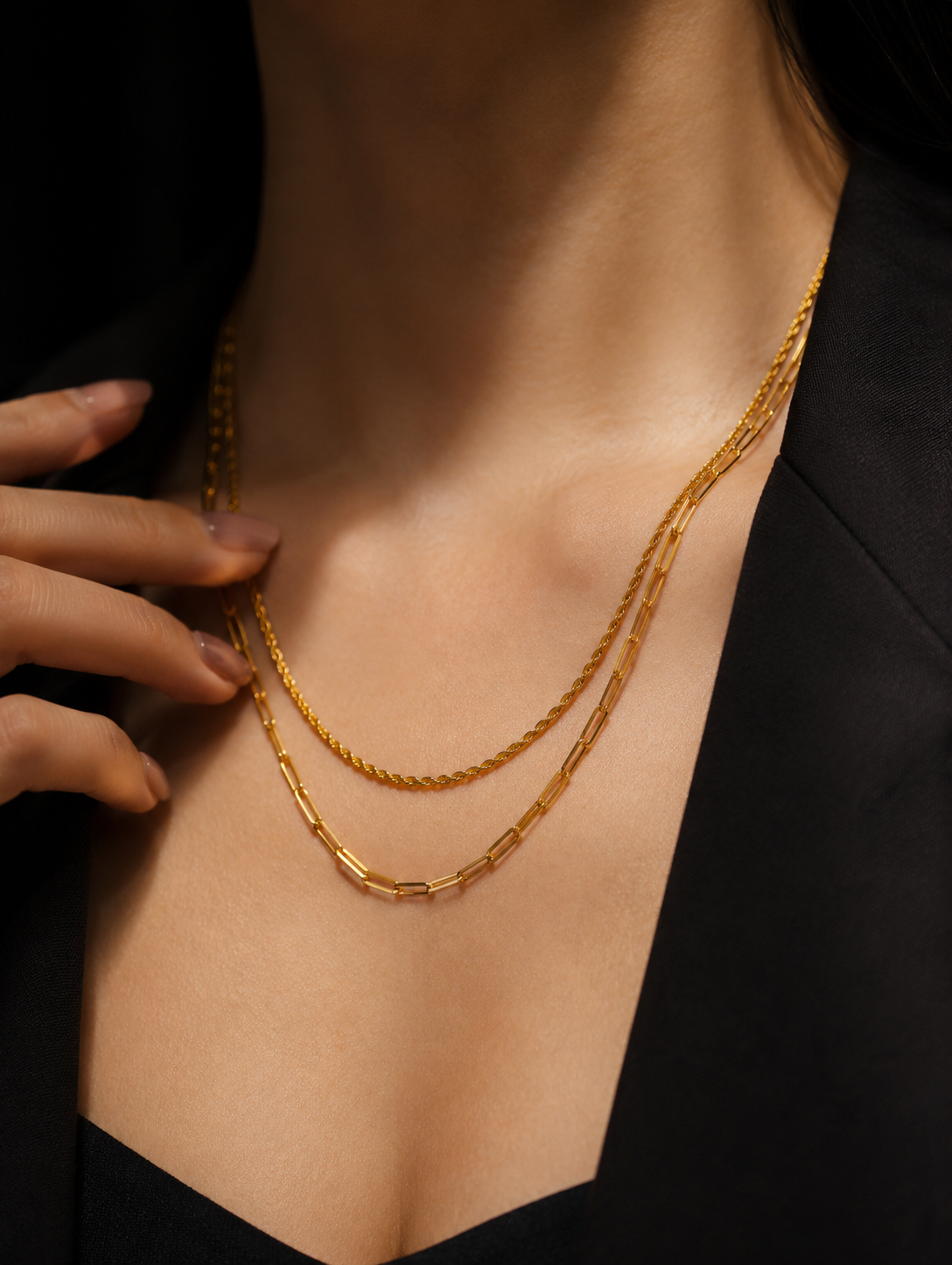 Double Layer Chain Necklace | Gold-Plated Stainless Steel – KZ88123161