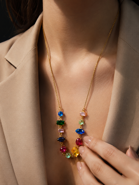 Multi Colour Glow Charm Necklace | Gold-Plated Stainless Steel – KZ88123150