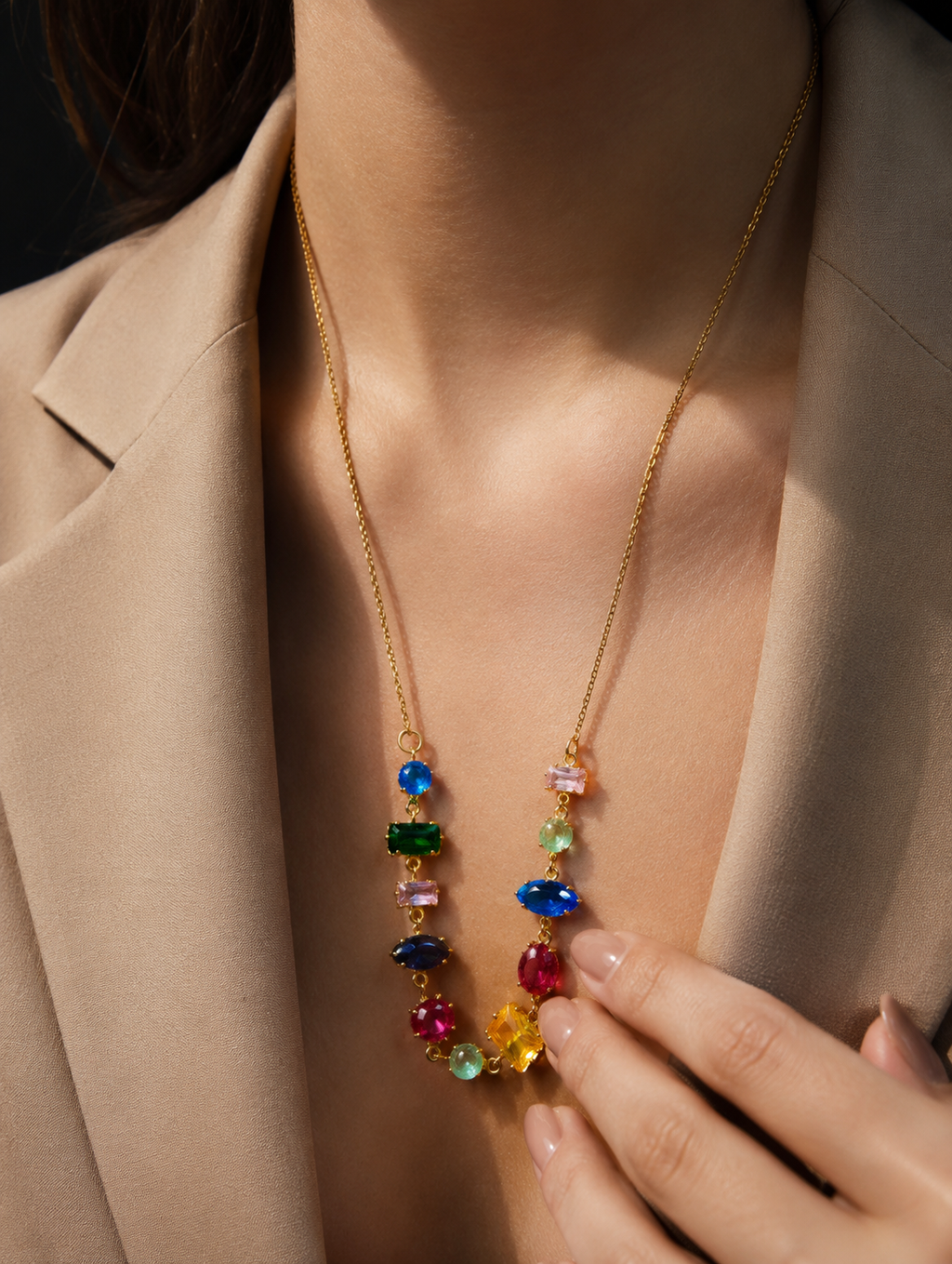 Multi Colour Glow Charm Necklace | Gold-Plated Stainless Steel – KZ88123150
