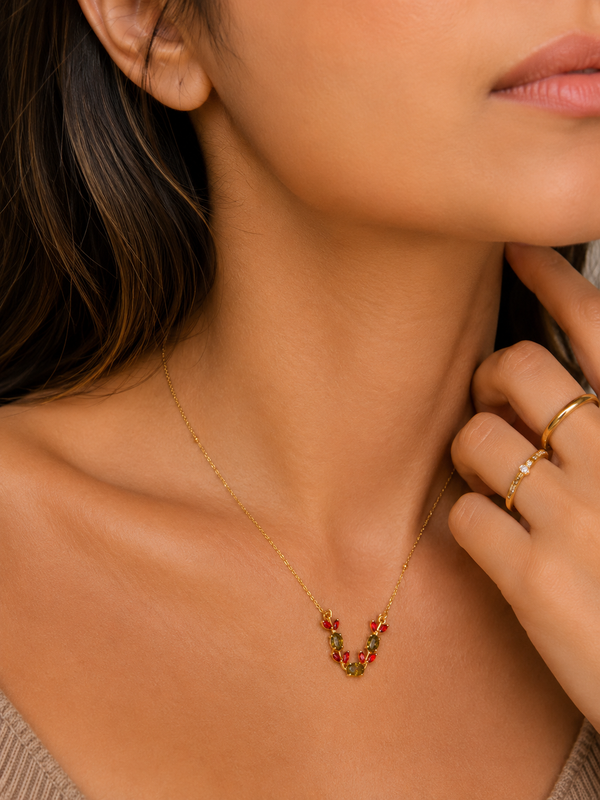 Ruby Leaf Vine Necklace | Gold-Plated Stainless Steel – KZ88123142
