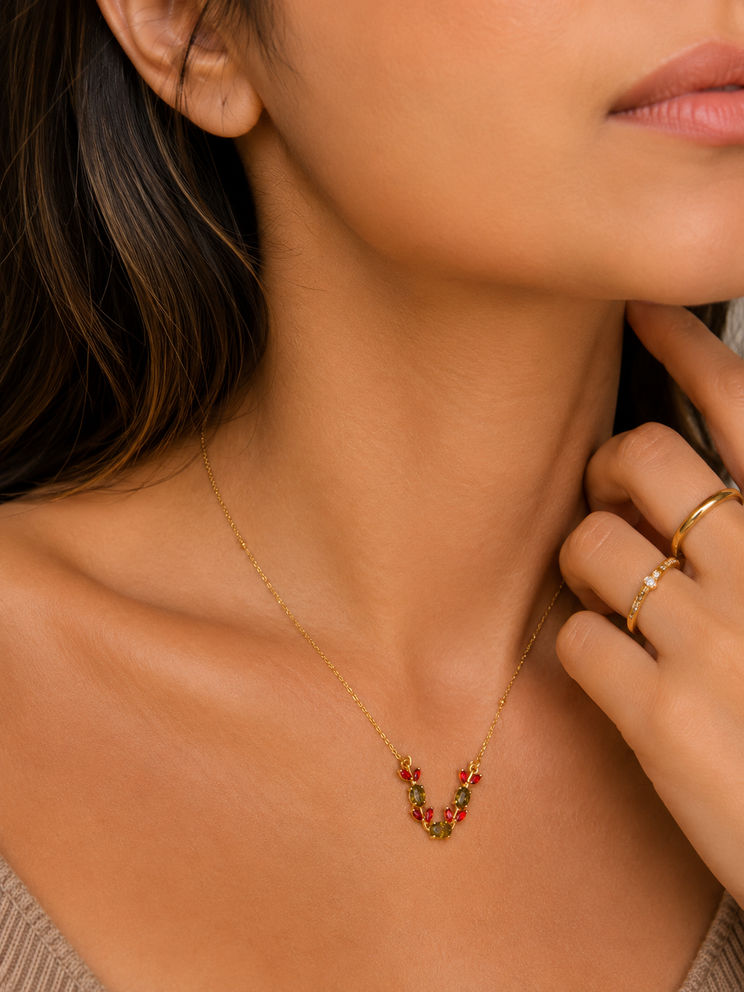 Ruby Leaf Vine Necklace | Gold-Plated Stainless Steel – KZ88123142