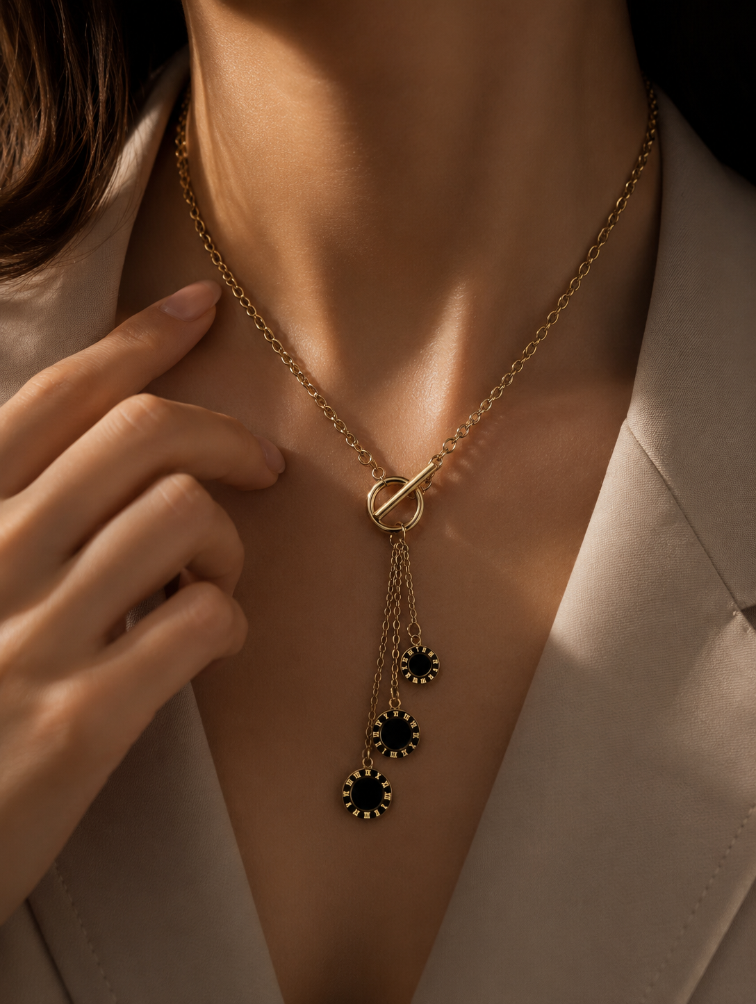 Triple Midnight Charm Necklace | Gold-Plated Stainless Steel – KZ88123154