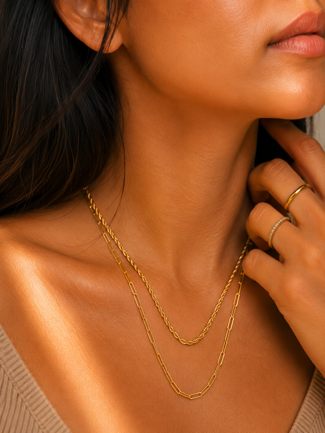 Double Layer Chain Necklace | Gold-Plated Stainless Steel – KZ88123161