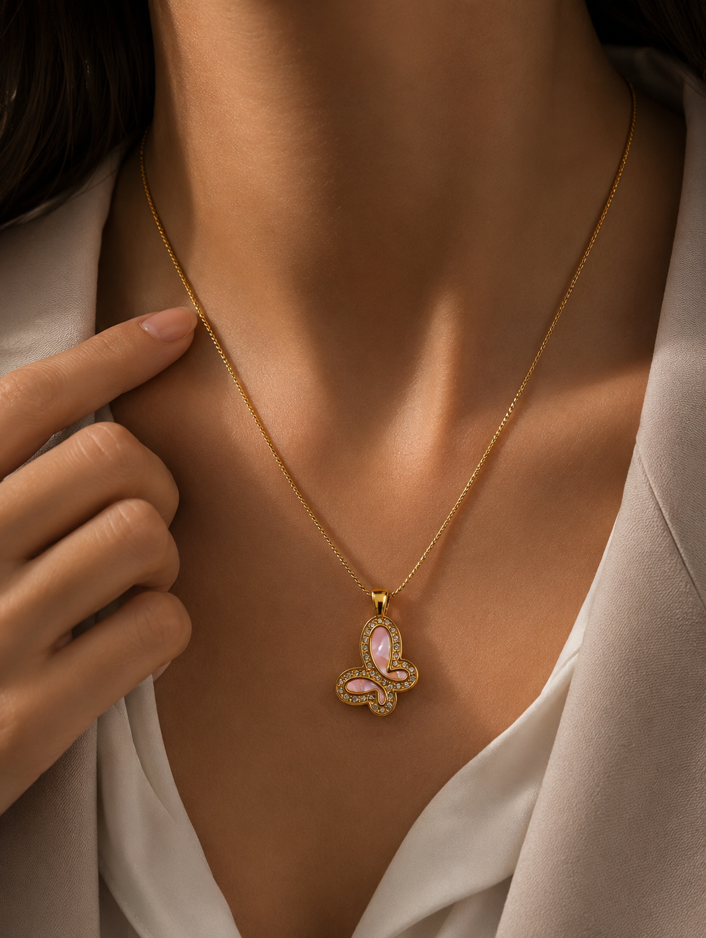 Pink Flutter Butterfly Necklace | Gold-Plated Stainless Steel – KZ88123140