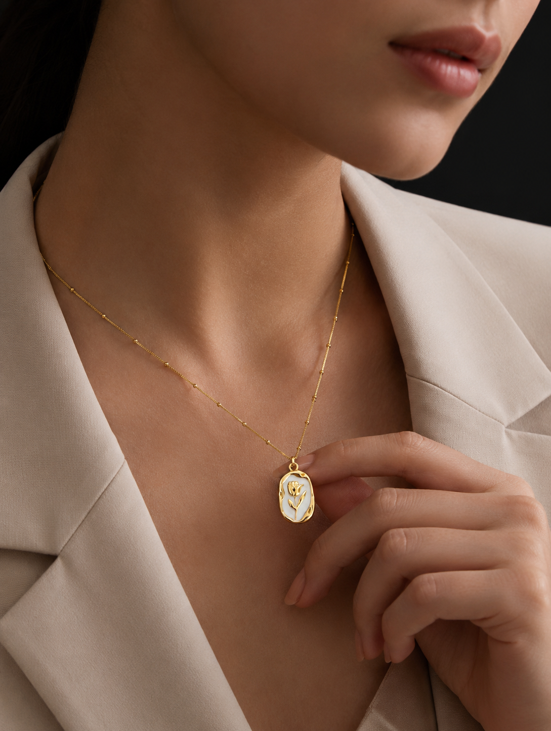 White Golden Rose Pendant | Gold-Plated Stainless Steel – KZ88123167