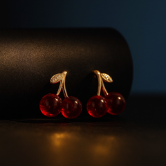Scarlet Cherry Twin Earrings | Gold-Plated Stainless Steel – KZ8812319