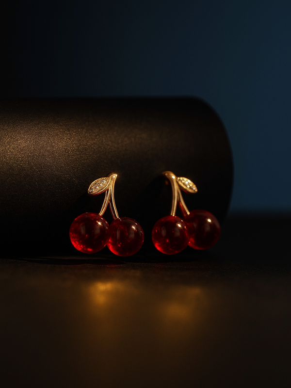 Scarlet Cherry Twin Earrings | Gold-Plated Stainless Steel – KZ8812319