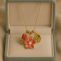Coral Flower and Bud Necklace | Gold-Plated Stainless Steel – KZ8812326