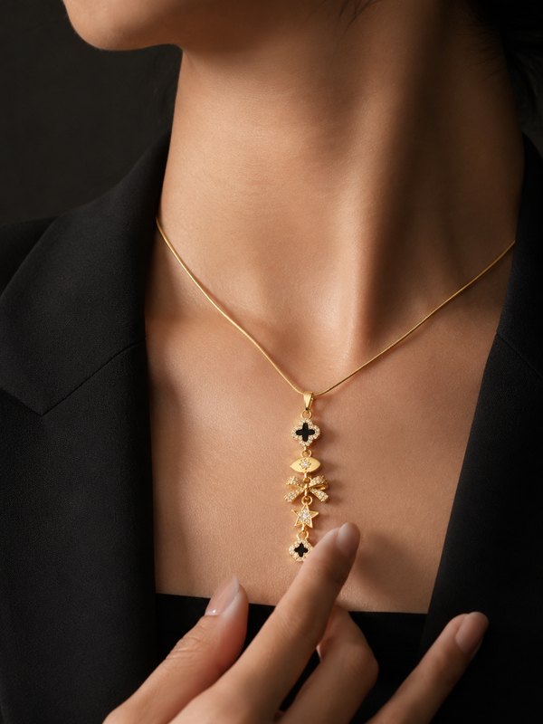Evil Eye Glam Drop Necklace | Gold-Plated Stainless Steel – KZ88123172
