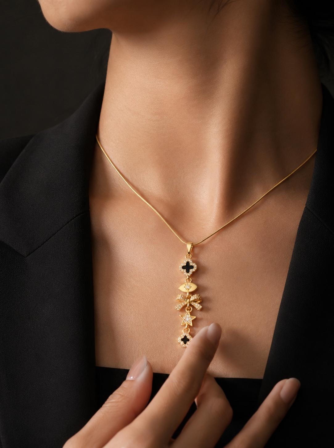 Evil Eye Glam Drop Necklace | Gold-Plated Stainless Steel – KZ88123172