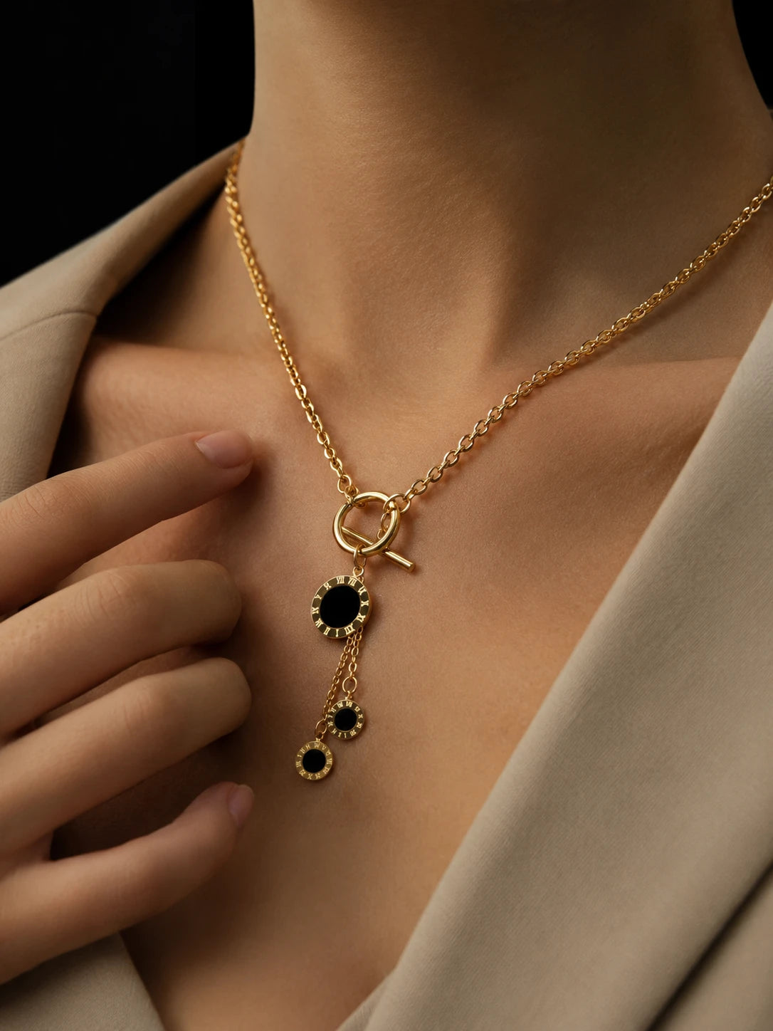 Triple Midnight Charm Necklace | Gold-Plated Stainless Steel – KZ88123154