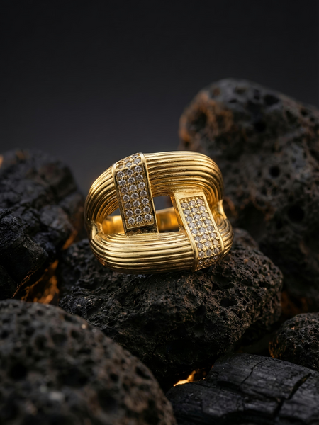 Golden Vogue Ring | Adjustable Gold-Plated Stainless Steel–KZ8812399