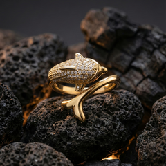 Golden Dolphin Ring | Adjustable Gold-Plated Stainless Steel–KZ8812393