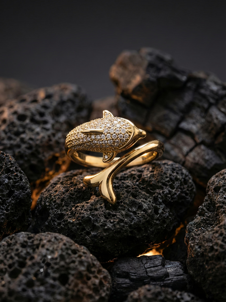 Golden Dolphin Ring | Adjustable Gold-Plated Stainless Steel–KZ8812393