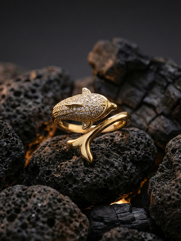 Golden Dolphin Ring | Adjustable Gold-Plated Stainless Steel–KZ8812393