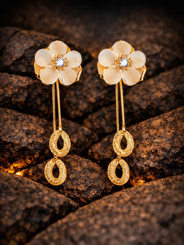 Aurora Bloom Floral Drop Earrings | Gold-Plated Stainless Steel – KZ8812320