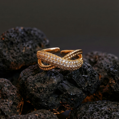 Diamond Knot Ring | Gold-Plated Brass Adjustable Ring– SCB8812381