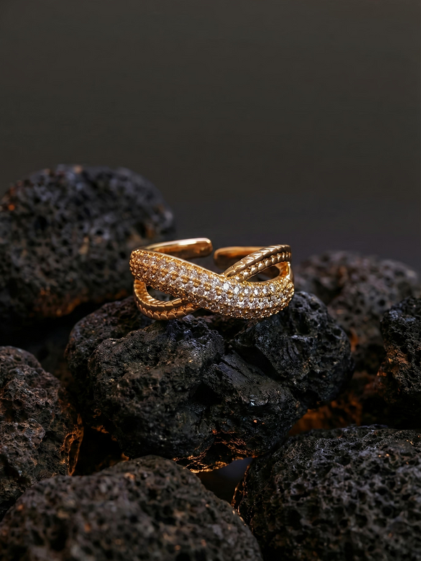 Diamond Knot Ring | Gold-Plated Brass Adjustable Ring– SCB8812381