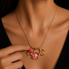 Coral Flower and Bud Necklace | Gold-Plated Stainless Steel – KZ8812326