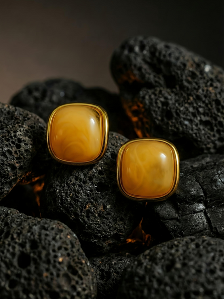 Marble Gloss Gold Studs |  Gold-Plated Stainless Steel – KZ8812340