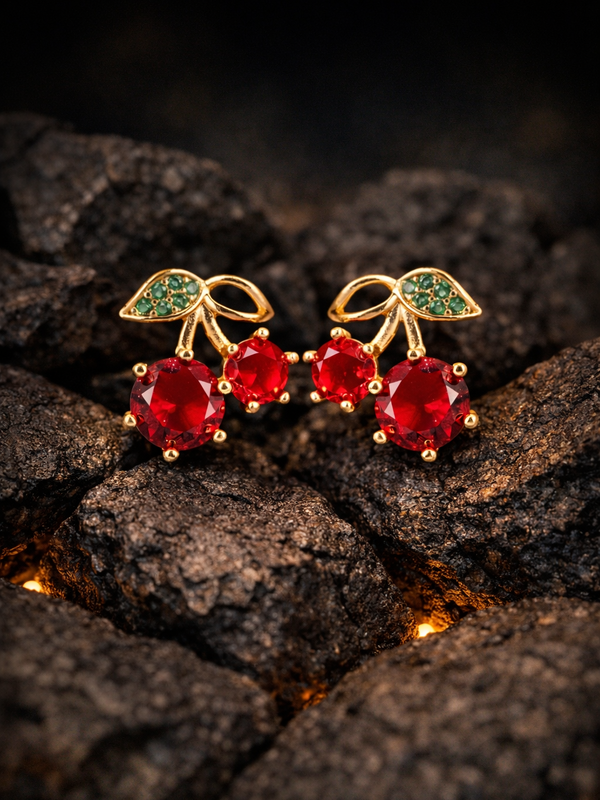 Scarlet Cherry Earrings | Gold-Plated Stainless Steel  – KZ8812315