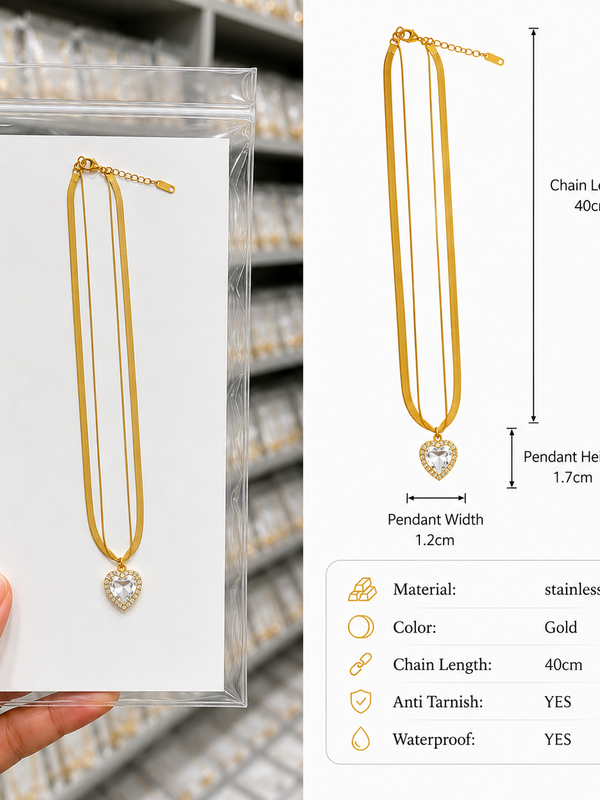 Celeste Heart Layers Necklace | 18k Gold-Plated Stainless Steel Anti-Tarnish Waterproof Daily Wear Jewellery For Women – KZ88123208