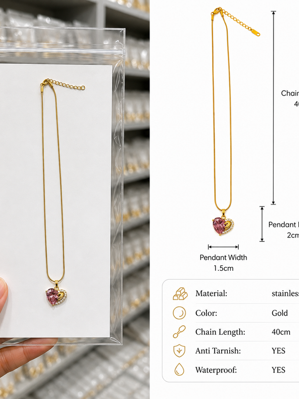 Blush Twin Heart Necklace | Gold-Plated Stainless Steel – KZ88123214