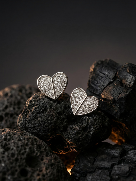 Diamond Split Heart Studs | Gold-Plated Stainless Steel – KZ8812331