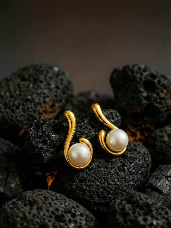 Infinity Curve Pearl Earrings | Gold-Plated Stainless Steel  – KZ8812339