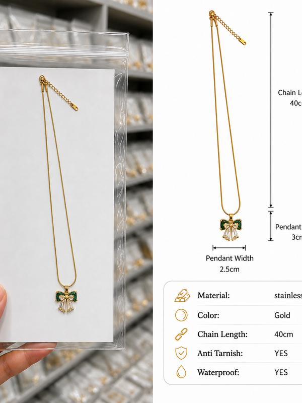Golden Bow Charm Necklace | Gold-Plated Stainless Steel – KZ88123210