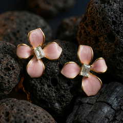 Pink Orchid Crystal Studs | Gold-Plated Stainless Steel– KZ8812344