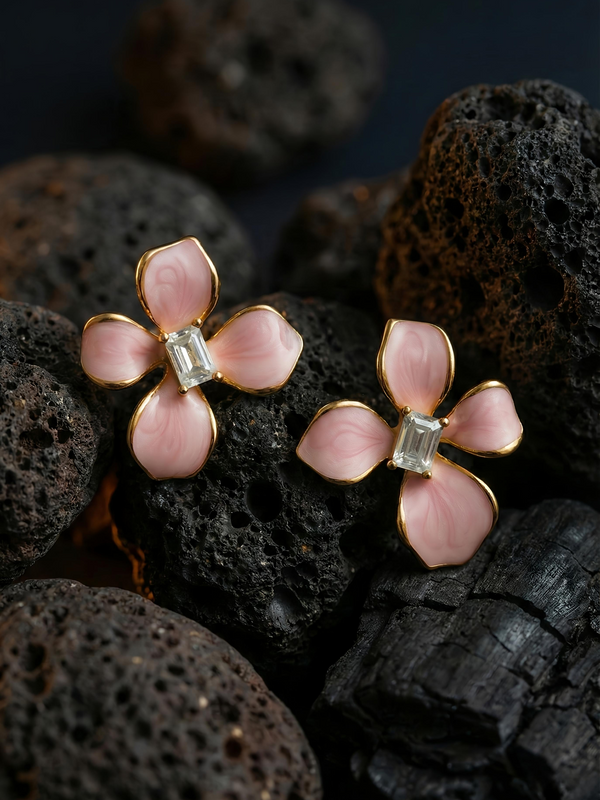 Pink Orchid Crystal Studs | Gold-Plated Stainless Steel– KZ8812344