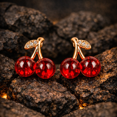 Scarlet Cherry Twin Earrings | Gold-Plated Stainless Steel – KZ8812319