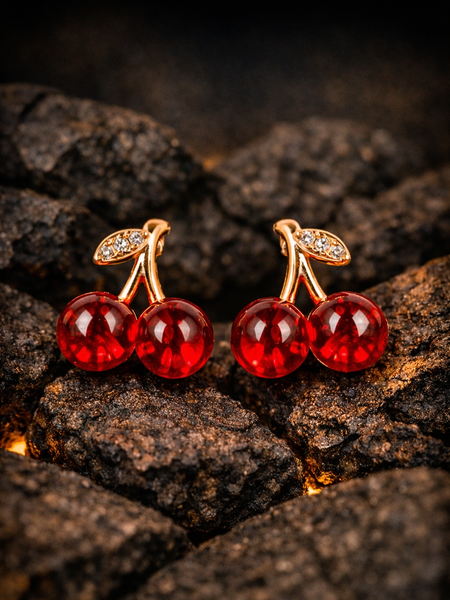 Scarlet Cherry Twin Earrings | Gold-Plated Stainless Steel – KZ8812319