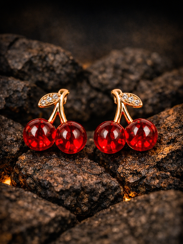 Scarlet Cherry Twin Earrings | Gold-Plated Stainless Steel – KZ8812319