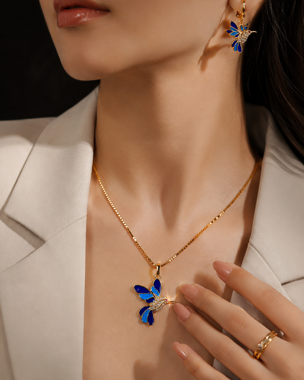 Blue Aurora Bird Jewelry Set | Gold-Plated Stainless Steel– KZ8812347