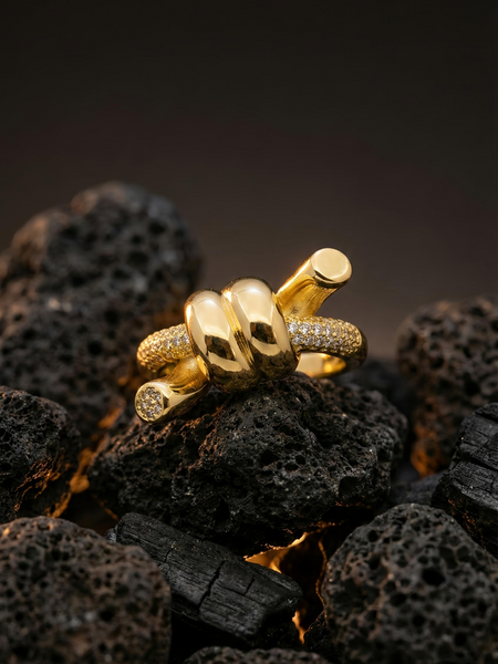Golden Knot Statement Ring | Adjustable Gold-Plated Stainless Steel–KZ8812395