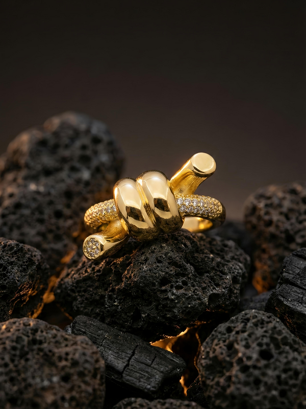 Golden Knot Statement Ring | Adjustable Gold-Plated Stainless Steel–KZ8812395