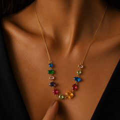 Multi Colour Glow Charm Necklace | Gold-Plated Stainless Steel – KZ88123150