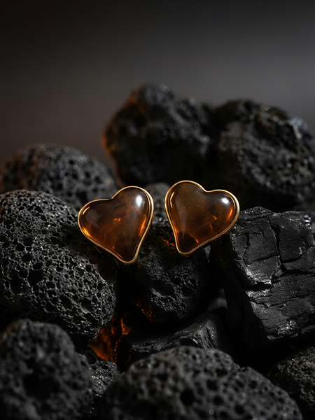 Golden Honey Heart Studs | Gold-Plated Stainless Steel – KZ8812334