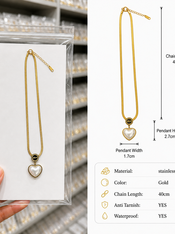 Pearl Heart Love Necklace | Gold-Plated Stainless Steel – KZ88123207