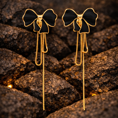 Black Bow Chain Drop Earrings | Gold-Plated Stainless Steel – KZ8812313
