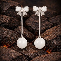 Ivory Bow Orb Drop Earrings | Gold-Plated Stainless Steel– KZ8812312